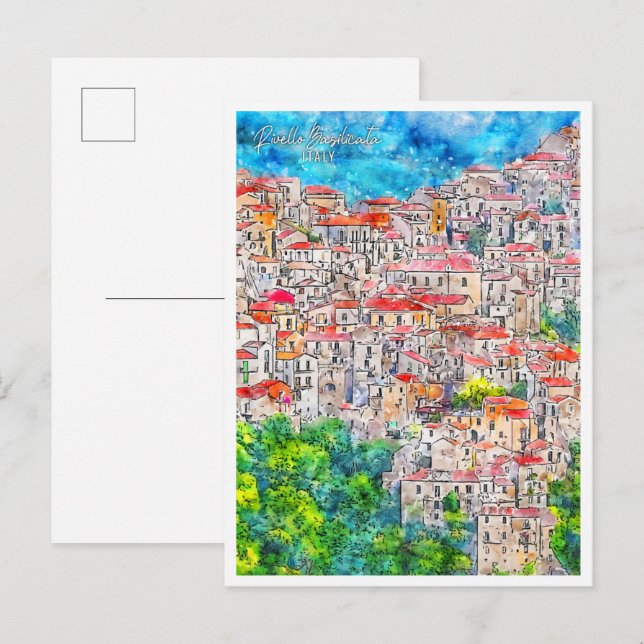 Carte Postale Rivello Basilicate Italie Voyage aquarelle (Devant / Derrière)