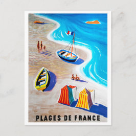 Carte Postale Riviera française, personnes sur la plage, bateaux
