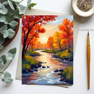 Carte Postale Rivière d'automne   Aquarelle de la nature des feu