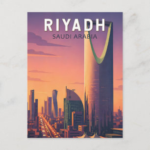 Carte Postale Riyadh Arabie saoudite Illustration Voyage Art Rét