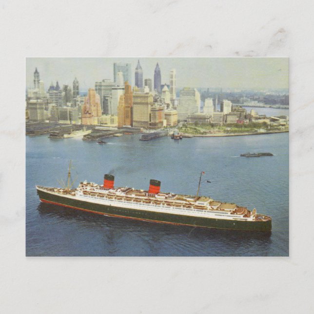 Carte Postale RMS Queen Elizabeth navigation Port de New York (Devant)