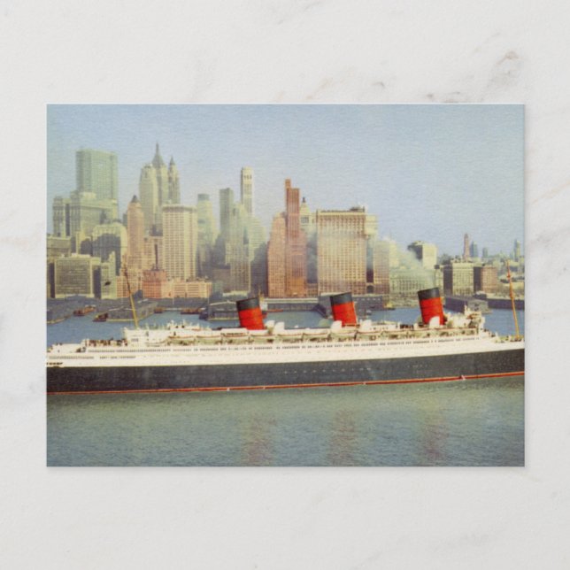 Carte Postale RMS Queen Mary Sailing New York 1950 (Devant)