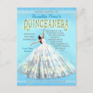 Carte Postale Robe d'aquarelle Quinceanera Robe d'or bleu royal