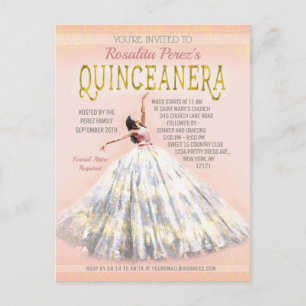 Carte Postale Robe d'aquarelle Quinceanera Robe Rose Or Fatigué