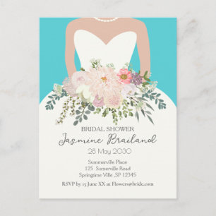 Carte Postale Robe de mariée avec bouquet floral Shower de maria