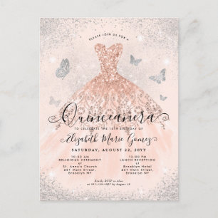 Carte Postale Robe de soirée Pailletée Argent Or Rose Pâle pour