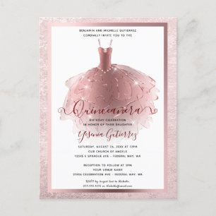 Carte Postale Robe élégante Rose Gold Quinceañera