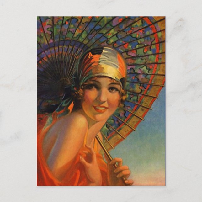 Carte Postale Robe Tangerine Flapper Girl & Parasol Postcard (Devant)