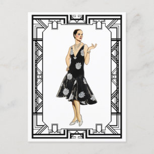 Carte Postale Robe vintage noire et blanche des années 1930 perl