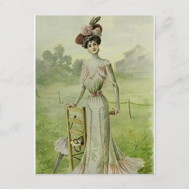 Carte Postale Robe Vintage Victorienne de Mode Française Vert (Devant)