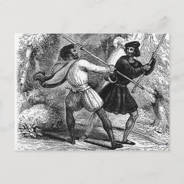 Carte Postale Robin des Bois et le tanneur aux bâtons (Devant)