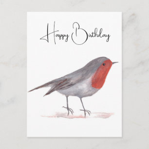 Carte Postale Robin oiseau aquarelle Anniversaire Art Festif Hiv