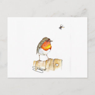 Carte Postale Robin Original Aquarelle Design