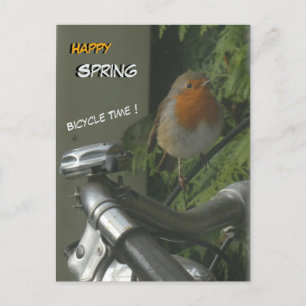 Carte Postale Robin sur vélo fermer Happy Spring Postcard