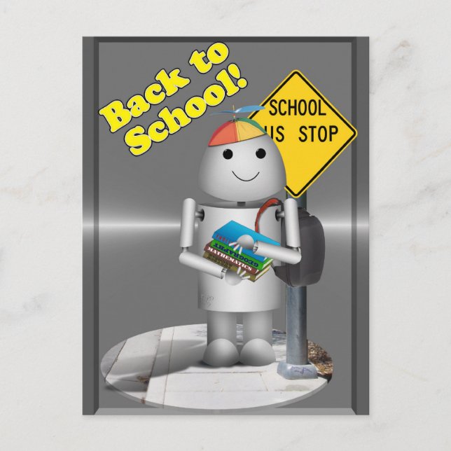 Carte Postale Robo-x9 à l'arrêt de bus scolaire (Devant)