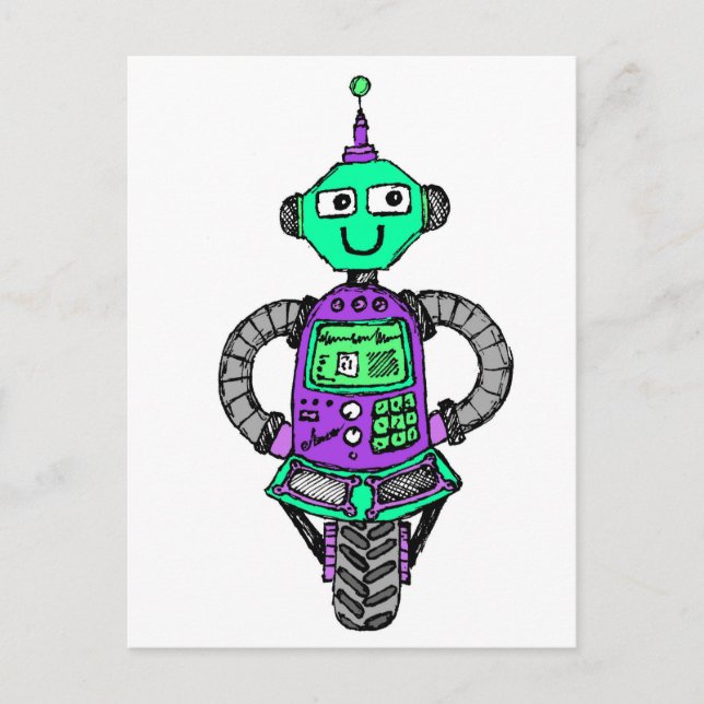 Carte Postale Robot Arnie, violet et vert (Devant)