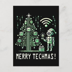 Carte Postale Robot IA avec arbre de Noël Tech - Joyeux Techmas