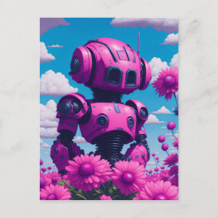 Carte Postale robot rose en fleurs roses