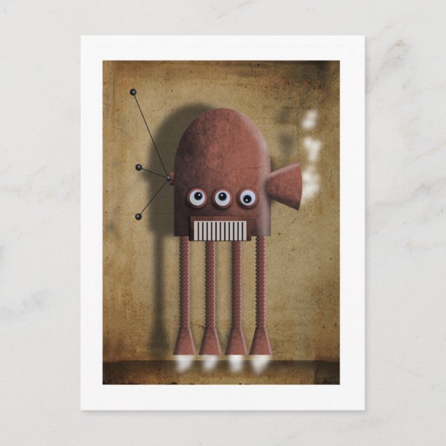 carte postale robot rouge vintage (Devant)