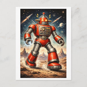 Carte Postale Robot spatial rouge de science-fiction des années