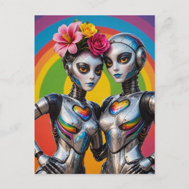 Carte Postale Robots féminins amoureux (Devant)