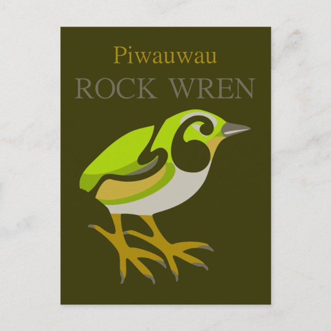 Carte Postale Rock Wren, South Island, oiseau NZ (Devant)