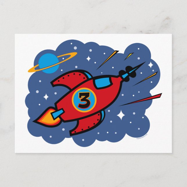 Carte Postale Rocket Ship 3e anniversaire (Devant)