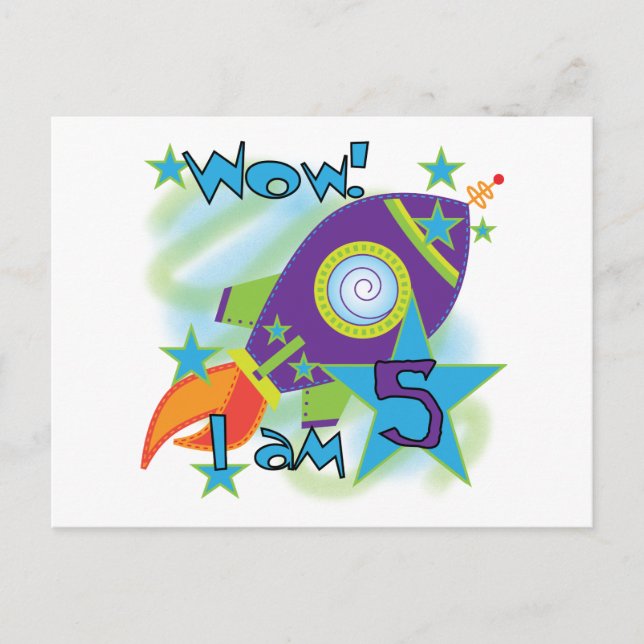 Carte Postale Rocket Ship 5e Anniversaire T-shirts et cadeaux (Devant)