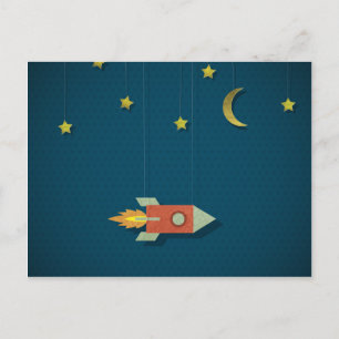 Carte Postale Rocket vintage dans l'espace