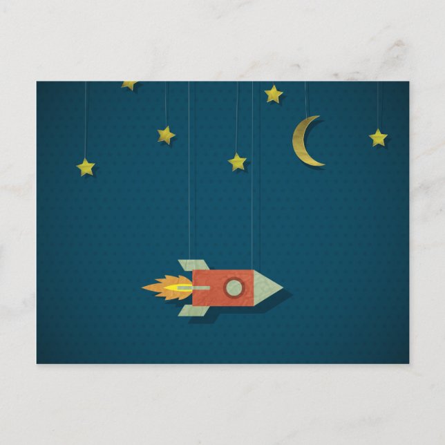 Carte Postale Rocket vintage dans l'espace (Devant)