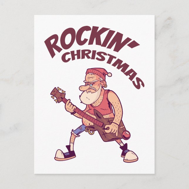 Carte Postale Rockin Christmas, Père Noël rocking avec Guitar In (Devant)
