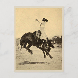 Carte Postale Rodéo Cowgirl vintage sur Bucking Horse Photo