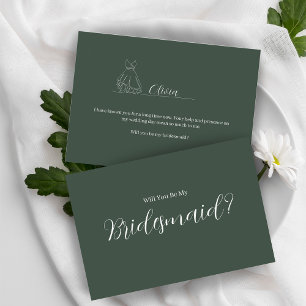 Carte Postale ROE Dusky Green & White Simple Bridesmaid