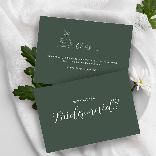Carte Postale ROE Dusky Green & White Simple Bridesmaid (Créateur téléchargé)