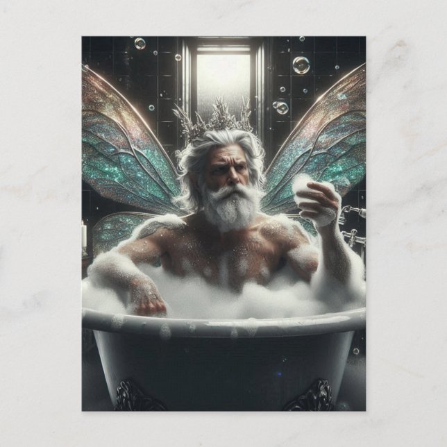 Carte Postale Roi fée dans le bain moussant (Devant)