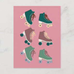 Carte Postale Rollerskates Vert rose