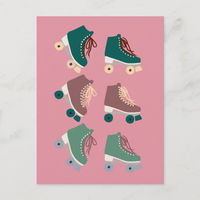 Carte Postale Rollerskates Vert rose (Devant)