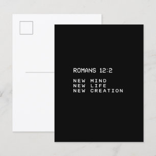 Carte Postale Romains 12:2 Nouvelle Création de Vie Minimaliste