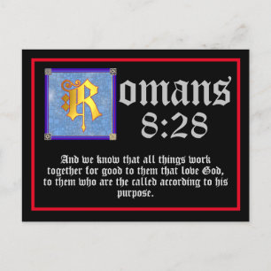 Carte Postale Romains 8 28 Lettre d'or illuminée Citation de la 
