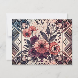 Carte Postale Romance foncée Bourgogne Art Déco Floral Été