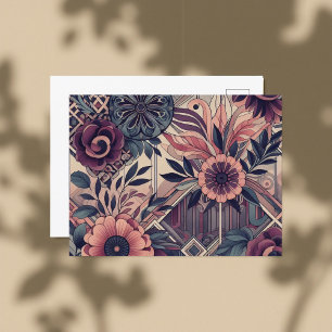 Carte Postale Romance foncée Bourgogne Art Déco Floral Été