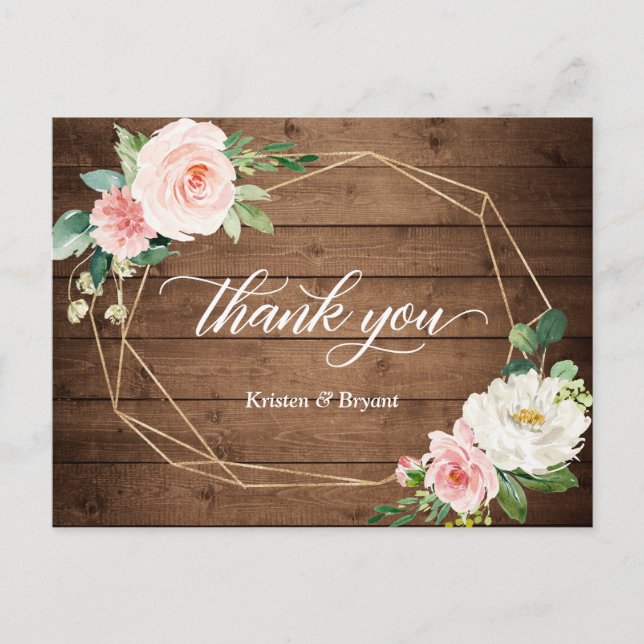 Carte Postale Romance géométrique Floral Rustique Merci Mariage (Devant)