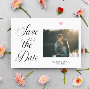 Carte Postale Romantic Blush Pink Heart Photo Enregistrer la dat
