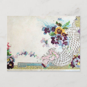 Carte Postale ROMANTICA Bleu rose Bleu Mariage Floral