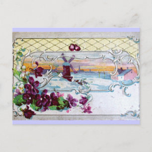 CARTE POSTALE ROMANTICA /WINDMILL DANS LA NEIGE, LES PANNEAUX, L