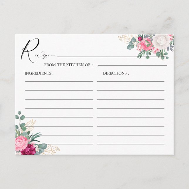 Carte Postale Romantique Bourgogne Blush Rose Floral Mariage Rec (Devant)