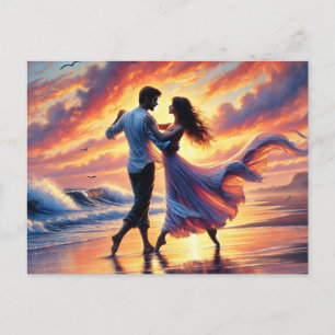 Carte Postale Romantique Couple Danser sur la plage
