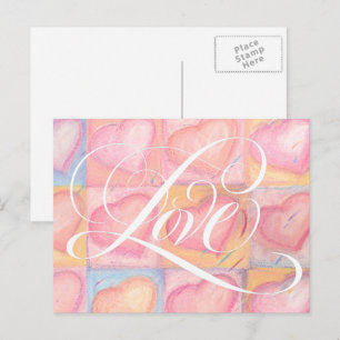 Carte Postale Romantique Élégant rose Pastel Love Heart Letters