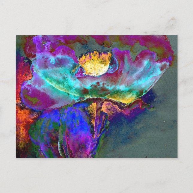 Carte Postale Romantique élégant violet turquoise peinture de fl (Devant)