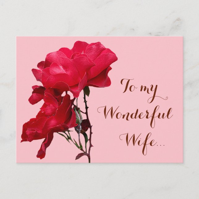 Carte Postale Romantique Happy Valentine rouge fleurs de rose fl (Devant)